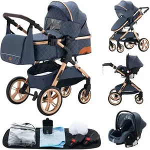 BAZARLAND30 Poussette 3 en 1 Bébé Combinée Siège-Auto Nacelle Trio Réversible Régl... pas cher