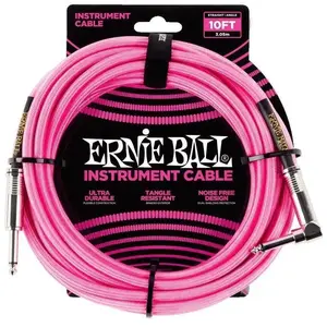 Ernie Ball EEB 6078 - Câble instrument gaine tissée - 3 mètres, rose fluo