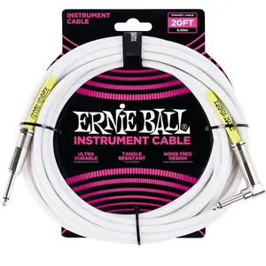 Ernie Ball Câble d’instrument, connecteur droit et coudé, 6 m, blanc