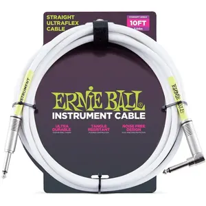 Ernie Ball Câble d’instrument, connecteur droit et coudé, 3 m, blanc pas cher