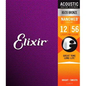 Elixir Nanoweb 11077 Jeu de cordes Guitare acoustique Medium Light 12-56