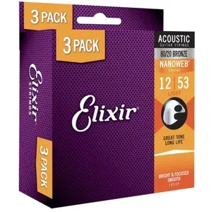 Comparateur de prix : Elixir Nanoweb 16539 - Pack de 3 jeux de cordes acoustiques - Light 12-53