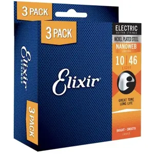 Elixir 16542 3-Pack Electric Nanoweb Light 10-46 (12052)