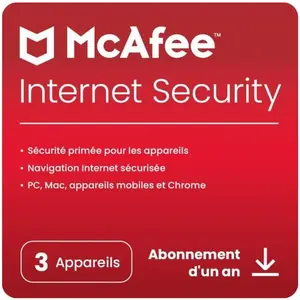 Abonnement de 1 an à McAfee Internet Security pour PC, Mac, Android et iOS - 3 appareils