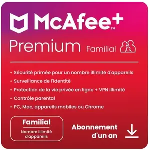 McAfee®+ Premium Familial, antivirus et sécurité Internet, nombre il... pas cher
