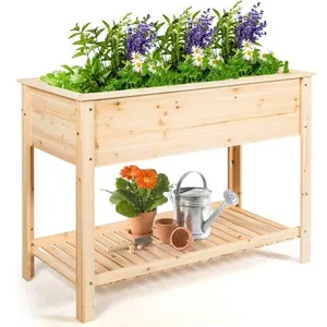 COSTWAY Carré Potager sur Pied Jardinière Surélevé en Bois avec Étagèr...