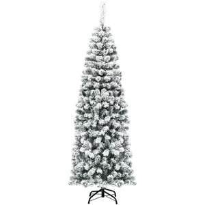 COSTWAY Sapin de Noël Artificiel 180CM Forme Longiligne Feuilles Ennei... pas cher