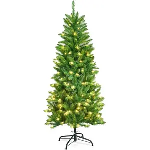 COSTWAY Sapin de Noël 150cm crayon avec lumières LED blanc chaud, sapi... pas cher