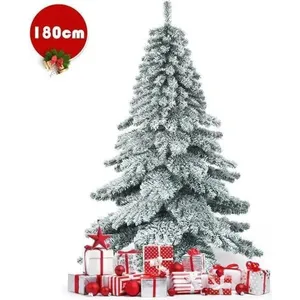 COSTWAY Arbre de Noël Artificiel à Flocons de Neige 180cm avec Charnières,Support Métallique Pliable Non Lumineux Décoration de pas cher