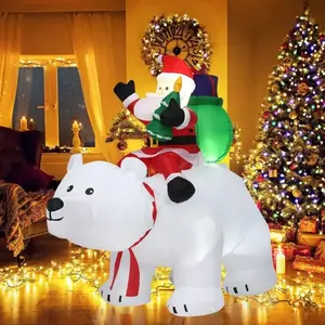 COSTWAY 2M Père Noël Gonflable sur l'Ours Polaire Blanc Tête Oscillant... pas cher