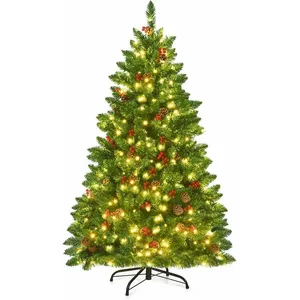 Sapin de Noël Lumineux 135cm COSTWAY-300 Lumières LED,11 Modes-Pommes ... pas cher
