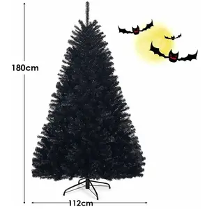 Giantex Sapin de noël artificiel 1036 branches halloween noir 180cm pas cher
