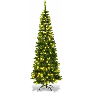 GOPLUS Sapin de Noël 135CM Lumineux-226 Branches Touffues+150 LED-Aiguilles en PVC-Ouverture Parapluie & Automatique pas cher