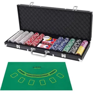 COSTWAY Mallette de Poker 500 Jetons 2 Jeux de Cartes,5 Dés 3 Boutons ...