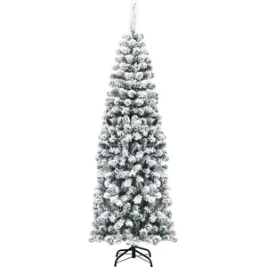 COSTWAY Sapin de Noël 180cm crayon avec neige, sapin artificiel avec s... pas cher