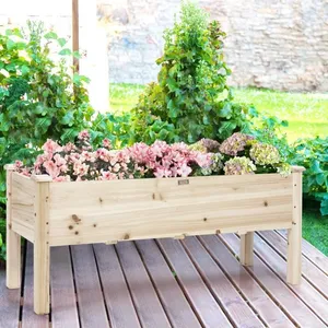 COSTWAY Bac à Fleurs Rectangulaire en Bois 119x43,5x51CM Carré Potager... pas cher