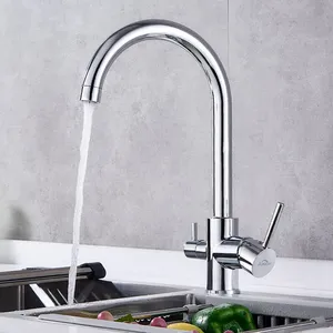 Auralum Max - Auralum Robinet Cuisine 3 voies Chromé Pivotant à 360°, Mitigeur d'Evier Filtre à Eau en Laiton, Robinet de Cuisine avec Sortie Eau