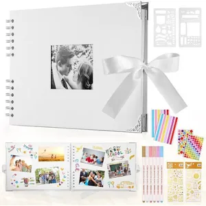 BIGILANTUH Album Photo 80 Pages Noir Scrapbooking Album 29,5X 21Cm Livre Scrapbooking Avec 6 Stylos Metalliques, Pour 160 Photos, (Blanc) pas cher