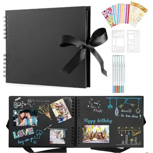 BIGILANTUH Photo Scrapbooking Diy Avec 6 Stylos MéTalliques, 80 Pages Livre Fait à La Main DIY Album, Cadeaux Pour L'Obtention, (noir)Vendu parcdiscount