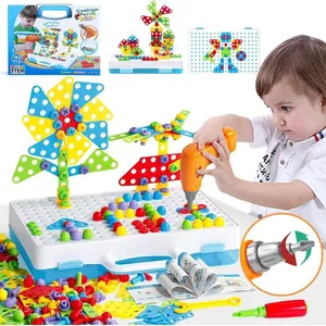 BIGILANTUH Jouet Enfant 3 Ans - Jeux de Construction, Montessori - Clic Educ Mosaique - 193pcs Jeu Construction Enfant avec Perceuse Visseuse pas cher