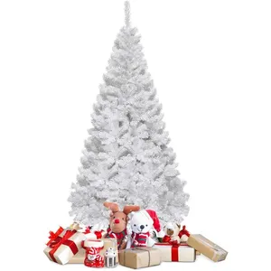COSTWAY Sapin de Noël Artificiel Matériau PVC avec Pied en Métal Blanc (2.4M) pas cher