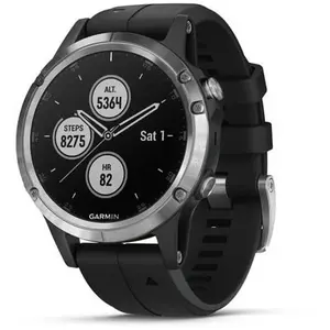 Garmin Fenix 5 Plus 47 mm argent au bracelet en silicone noir [Wifi] pas cher