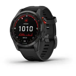 Montre connectée Garmin Fenix 7S Solar Gray avec bracelet silicone Noir pas cher