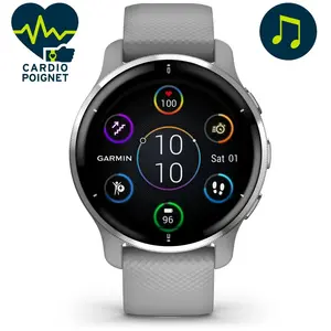 Comparateur de prix : Montre connectée Garmin Venu 2 Plus Silver avec bracelet silicone gris