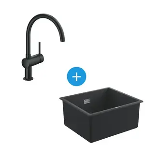 Grohe Kit Evier Quartz Noir Granite K700 417 x 366mm + Mitigeur Minta ... pas cher