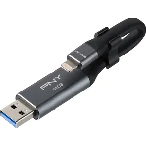 Clé USB OTG PNY Duo-Link 3.0 64 Go Grise et noire pour iPhone et iPad pas cher