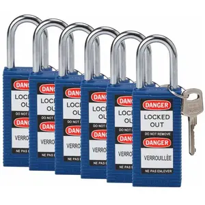 Brady, Cadenas, Serrure de sécurité standard à arceau en acier, bleue, hauteur d'arceau de 38mm, corps long, arceau pas cher