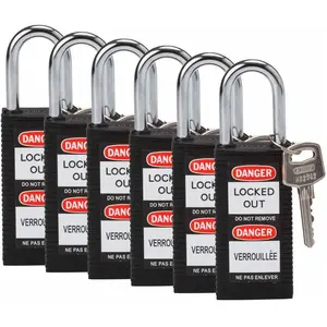 Brady, Cadenas, Serrure de sécurité standard avec anse en acier, noire, hauteur de l'anse 38mm, corps long, 6,5mm B