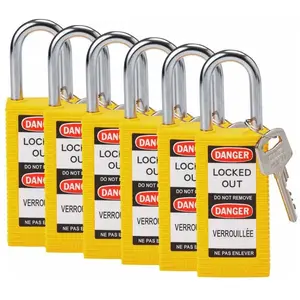 Brady, Cadenas, Serrure de sécurité standard à arceau en acier, jaune, hauteur d'arceau de 38mm, corps long, arceau pas cher