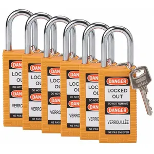 Brady, Cadenas, Serrure de sécurité standard avec anse en acier, orange, hauteur de l'anse 38 mm, corps long, anse pas cher
