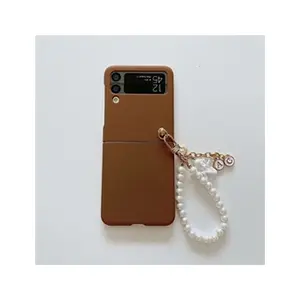 Coque pour Samsung Galaxy Z Flip 3 FONGWAN avec Chaîne de perles - bru...