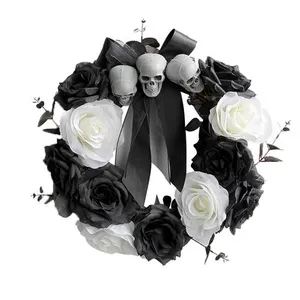 Couronne de Vigne Rose Crâne d'Halloween FONGWAN Guirlande Fleurs Arti... pas cher