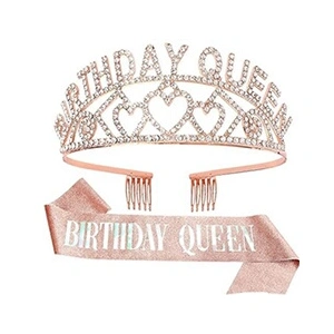 Comparateur de prix : Kit de Couronne Anniversaire FONGWAN avec Echarpe et Strass Diademe Ac...