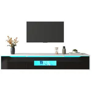 MERAX Meuble tv en led bois 180 cm - 3 portes - support télévision - b... pas cher