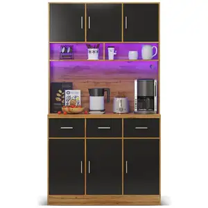 MERAX Buffet de cuisine 180cm en mdf avec lumière led,6 portes,3 tiroi... pas cher