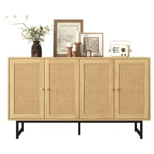 MERAX Buffet en panneaux de particules avec 4 portes en rotin,140x39,5... pas cher