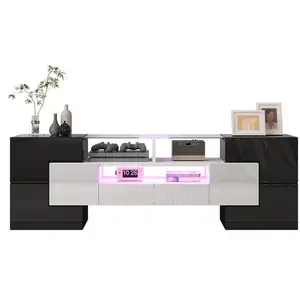 MERAX Meuble tv noir 145 cm led mdf noir Taille unique pas cher