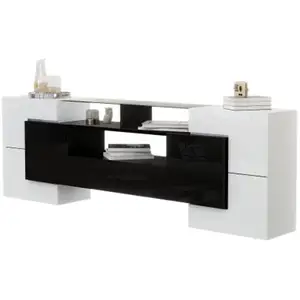 MERAX Meuble tv noir+blanc 200 cm led mdf meuble TV bicolore pas cher