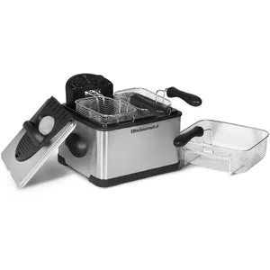 Elite Gourmet EDF-401T Friteuse électrique à 3 paniers, 1 700 W, minuteur, température réglable, couvercle avec fenêtre d’observation et filtre anti-odeur