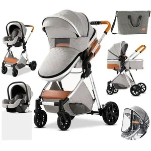 LUXCAR Poussette 3 en 1 Bébé Combinée Siège-Auto Landau Nacelle Réglable Sac à Langer Haute Qualité Poussette Canne Gris Clair