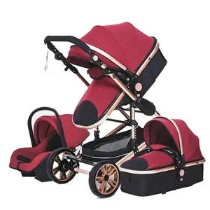 P O S Poussette 3 en 1 Bébé Combinée Siège-Auto Nacelle Trio Réversible Réglable Haute Qualité Roues increvables Canne rouge.bazarland30