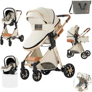 P O S Poussette 3 en 1 Bébé Combinée Siège-Auto Nacelle Trio Réversible Réglable Haute Qualité Roues increvables Canne blanc.bazarland30 pas cher