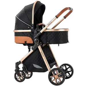 P O S Poussette 3 en 1 Bébé Combinée Siège-Auto Nacelle Trio Réversible Réglable Haute Qualité noir et or
