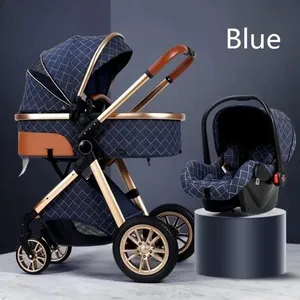 P O S Poussette 3 en 1 Bébé Combinée Siège-Auto Nacelle Trio Réversible Réglable Haute Qualité Roues increvables Canne bleu bazarland30 pas cher