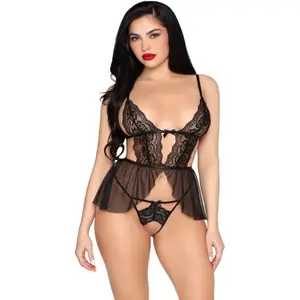 Comparateur de prix : Leg Avenue - Babydoll et String Ouvert - Noir