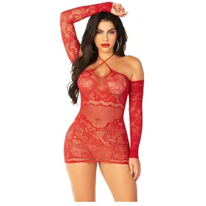 Robe Mini en Maille à Épaules Dénudées et Manches Longues Élégance Sex... pas cher